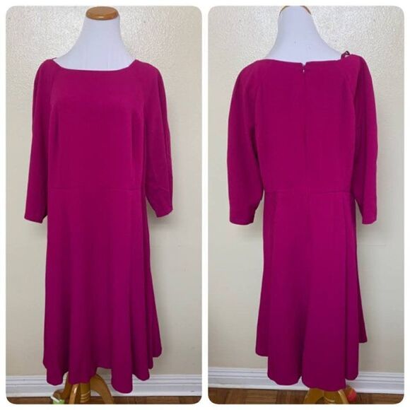 Eliza J Crepe Fit & Flare Swing Midi Dress Plus Size 14W Fuchsia Pink $168 - Picture 1 of 12